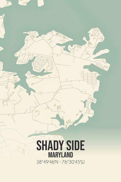 Alte Karte von Shady Side (Maryland), USA. von Ortsdrucke