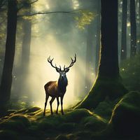Majestic Deer in Mystical Forest with Magical Light