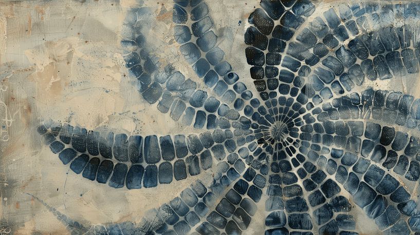 Indigo. Grafisch patroon in wabi-sabi stijl van Japandi Art Studio