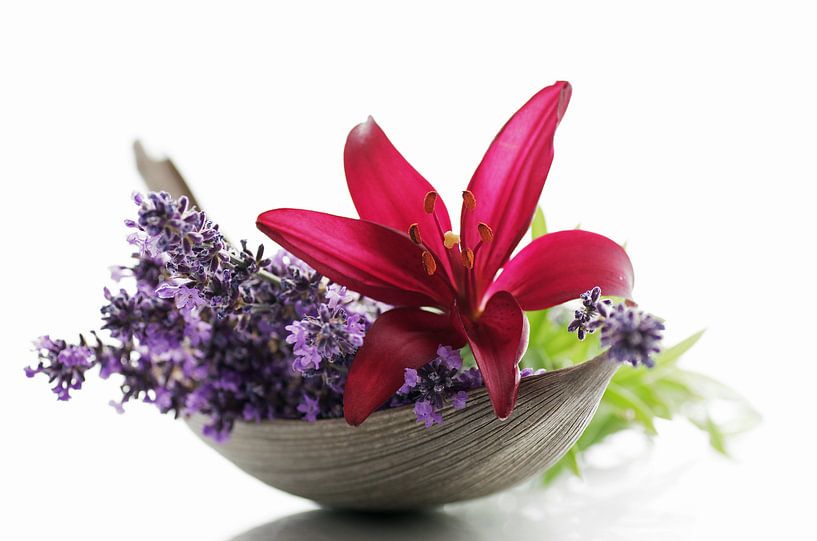Lavender flowers and lilies flower still life by Tanja Riedel