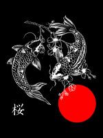 koi fish with cherry blossom in traditional japanese style