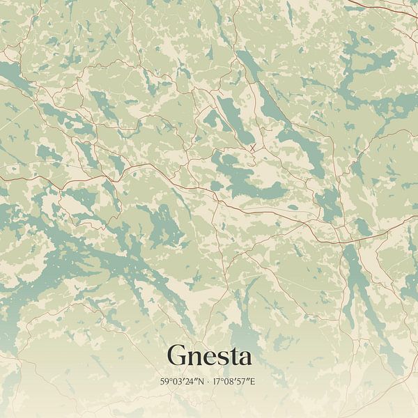 Alte Karte von Gnesta, Schweden. von Ortsdrucke
