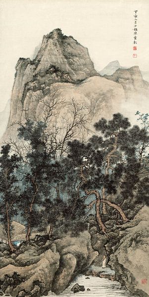 Chen shaomei,Cabane de la forêt de pins, paysage chinois par finemasterpiece
