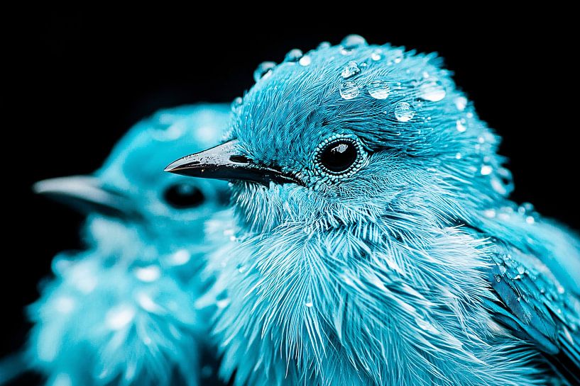 Blue bird with drops close-up by Imperial Art House