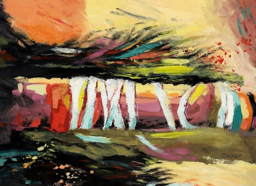 Letting go and connecting - semi-figurative landscape - acrylic on paper by Hans Sturris. by Galerie Ringoot