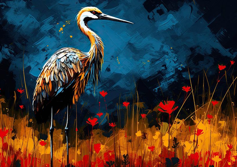 Crane Canvas Art Blue by Eye catching paintings