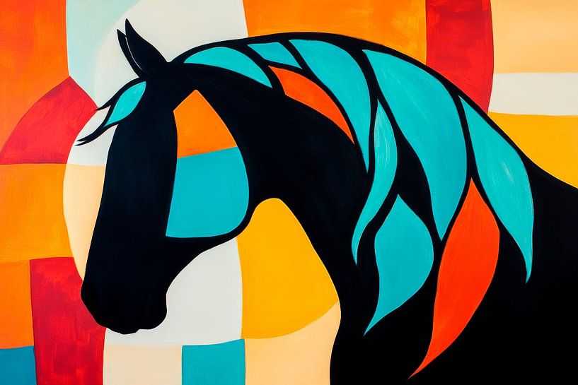 Farbige Pferdesilhouette im Abstraktstil von Poster Art Shop
