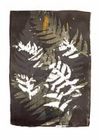 Les plantes botaniques impriment des fougères noir et blanc ocre