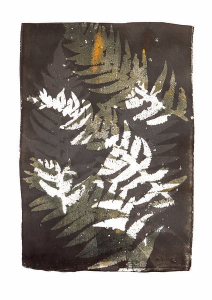 Les plantes botaniques impriment des fougères noir et blanc ocre par Angela Peters