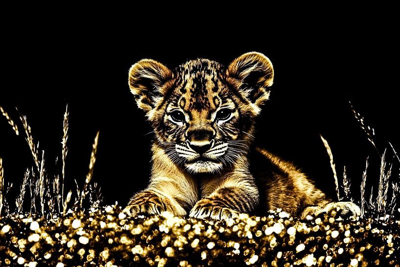 Gouden leeuwenwelp wanddecoratie van Imperial Art House