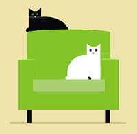 Chats dans un fauteuil vert.
