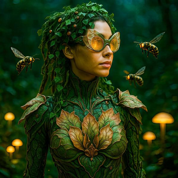 Gesichter des Lichts: Die Botanautin zwischen Blattgold und Summen von Klaus Tesching - Art-AI