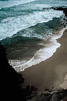 Dark beach, waves and blue sea water | Travel and Nature aerial photo print | travel and nature phot