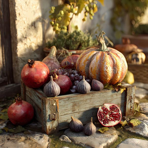 Nature morte rustique de fruits d'automne par Ariadna de Raadt-Goldberg