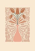 Grafik Tulpen in Vase - Nude-Töne - Wohnzimmer & Schlafzimmer - Minimalistische Einrichtung - Abstrakt