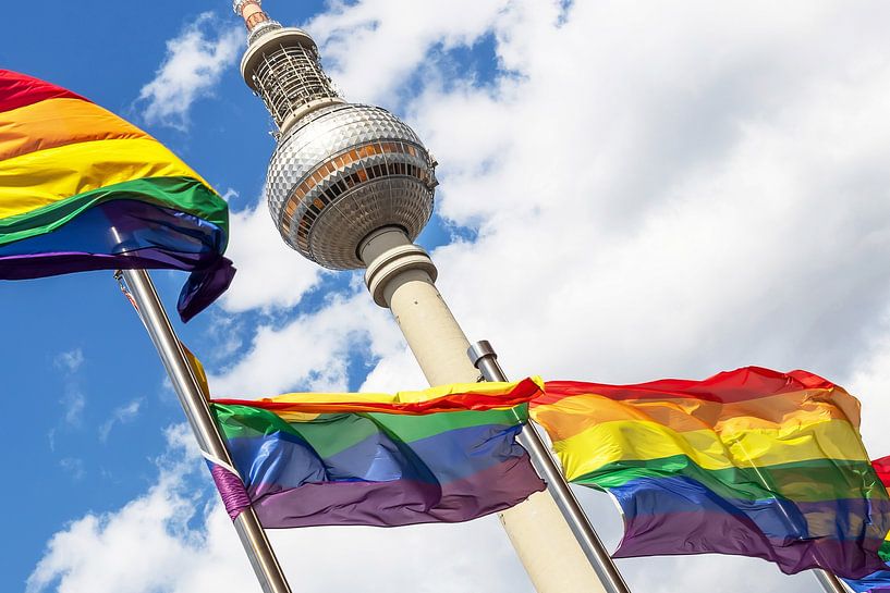 TV Tower Berlin with Rainbow Flags by Frank Herrmann