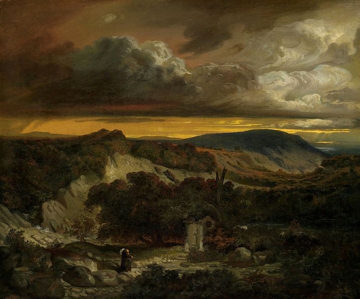 Abendlandschaft mit heimkehrenden Eremiten, Anselm Feuerbach von Meisterhafte Meister