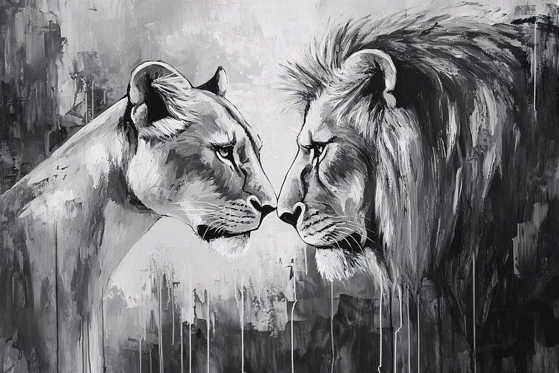 Lion et lionne en noir et blanc par Imperial Art House