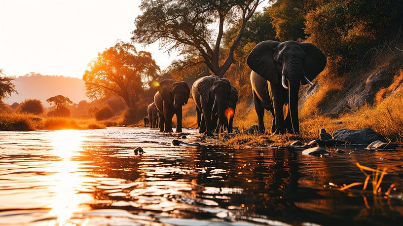 Oasis d'eau pour les éléphants par Vlindertuin-Art