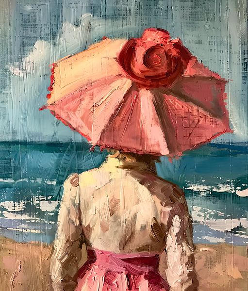 femme avec chapeau à la plage par Egon Zitter