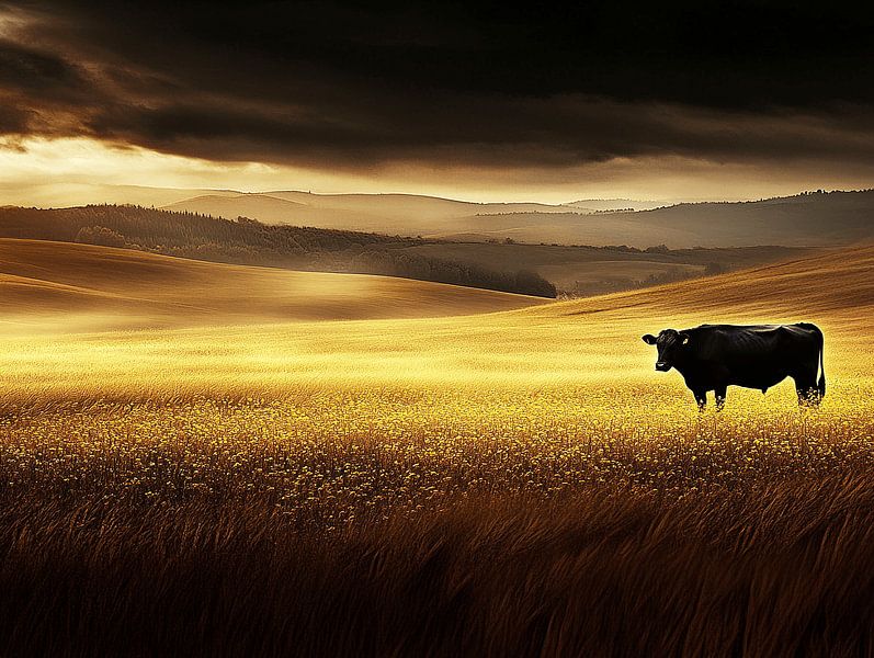 Un taureau difficile dans un paysage de montagne difficile par Karina Brouwer