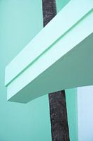 Green pastel art deco architecture with palm
