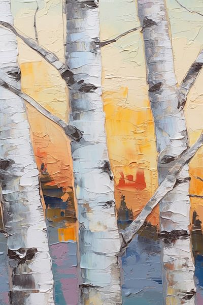 Peinture murale "Forêt de bouleaux" colorée par Art In Focus