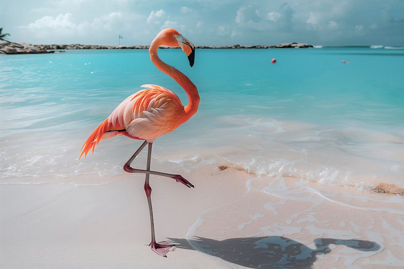Flamingo op het strand in Aruba by Christian Müringer