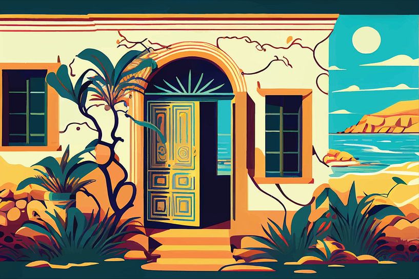 Illustration de la porte d&#039;entrée d&#039;une maison par Ariadna de Raadt-Goldberg