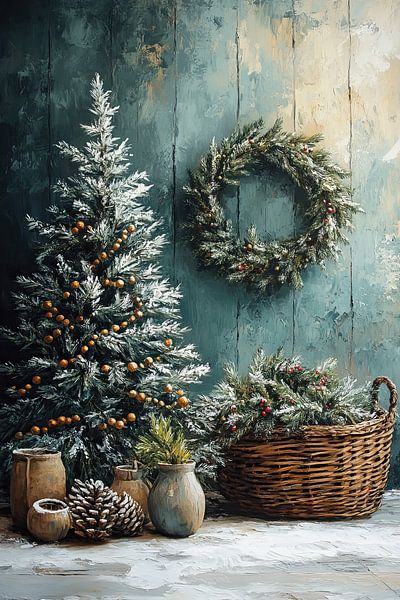 Weihnachtsstilleben | Traditionelles Weihnachtsstilleben in Blau von Kunst Laune