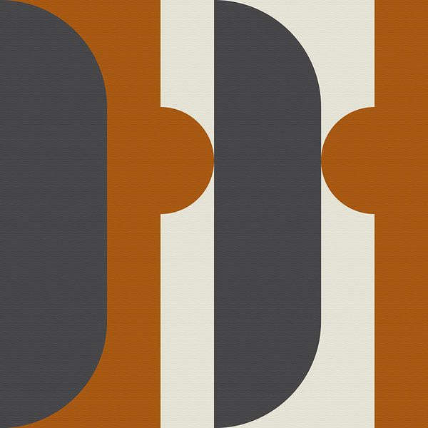 Abstracte geometrische retrostijl in donker goud, taupe, grijs IX van Dina Dankers