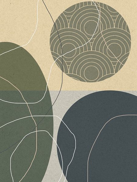 Formes et lignes organiques géométriques abstraites en gris, vert et beige. par Dina Dankers