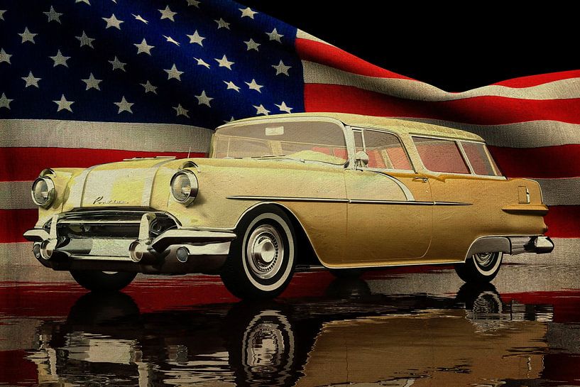 Pontiac Safari Station Wagon 1956 with American flag by Jan Keteleer