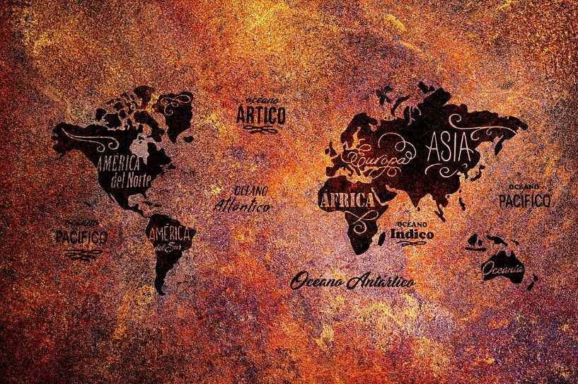 Weltkarte in Rostfarbe. von Ron van der Stappen