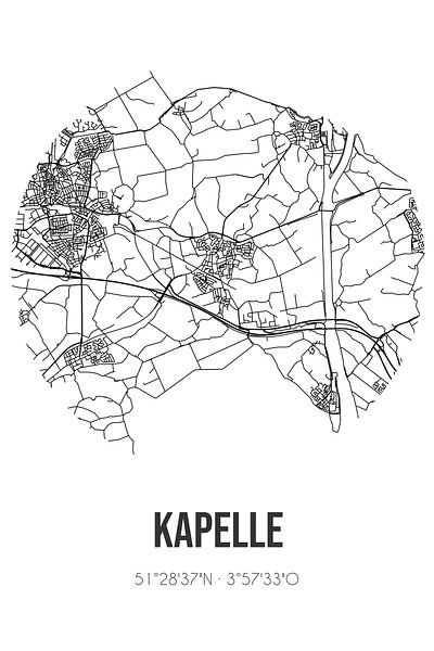 Kapelle (Zeeland) | Karte | Schwarz und weiß von Ortsdrucke