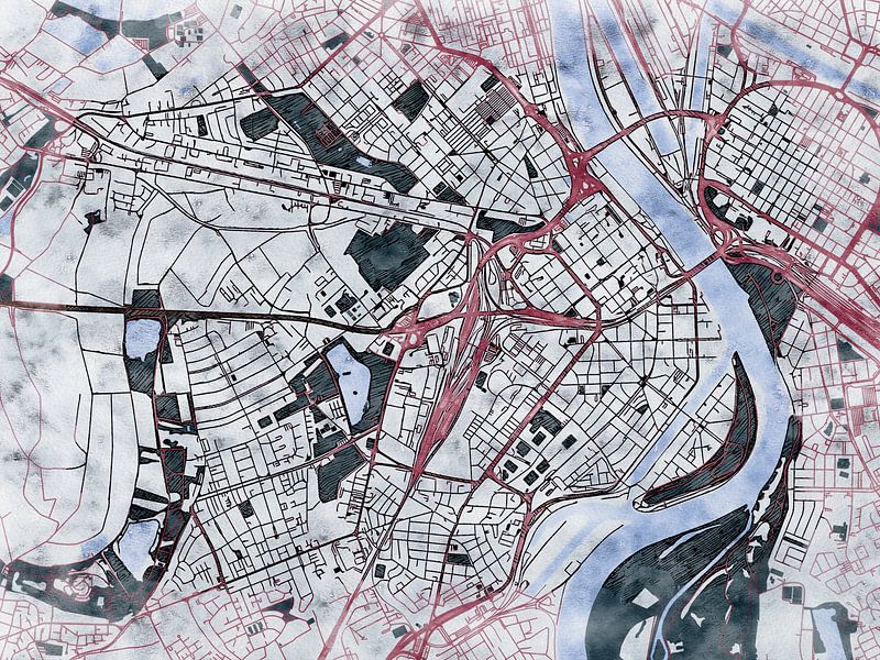 Carte de Ludwigshafen am Rhein avec le style 'White Winter' par Maporia