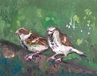 Deux moineaux (verts)