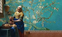 Milkmaid by Vermeer with Almond blossom wallpaper by Van Gogh