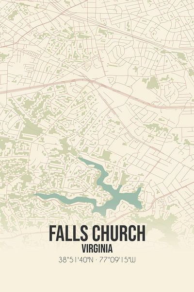 Carte ancienne de Falls Church (Virginie), USA. par Affiches de lieux