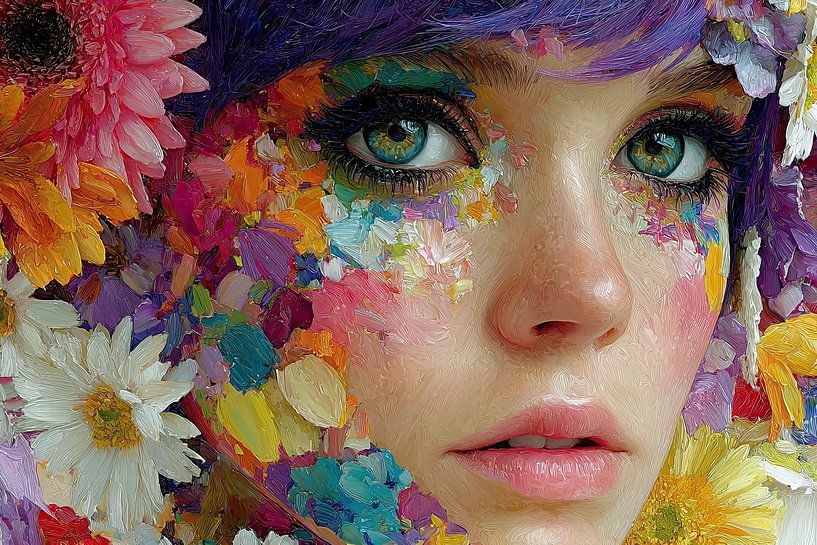 Kunst Frau mit Blumendruck von Egon Zitter