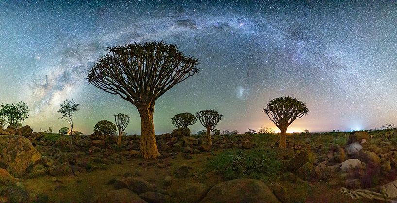 Mer d'étoiles au-dessus du paysage - panorama de la Voie lactée par une claire nuit d'été". par Fototante