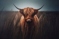 Hochlandrinder in hohen Gräsern