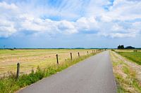 Typisch Nederlands landschap met een weg in het noorden van Nederland