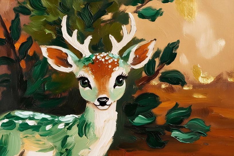 Cerf gracieux dans une forêt magique par Art & Soul Creations