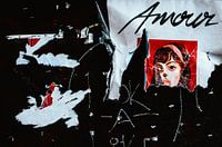 Zerrissene Plakat‑Collage – „Amour“ & rotes Porträt | urbane Romantik
