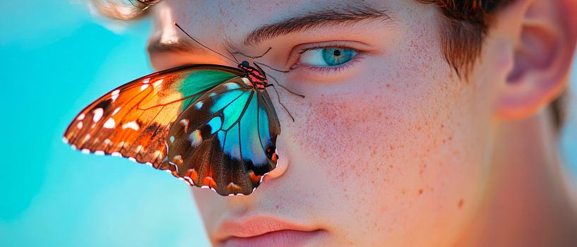 Young man with butterfly on his eye by Poster Art Shop