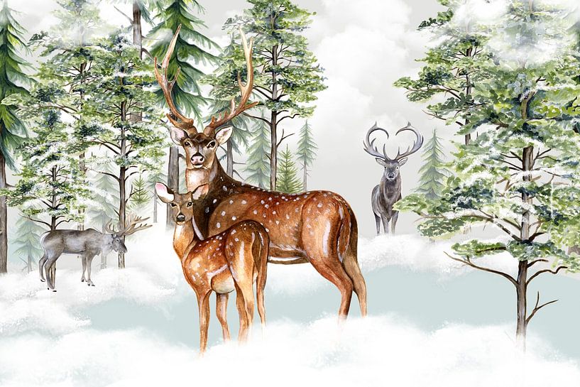 Hirsche und Rentiere im Wald von Geertje Burgers