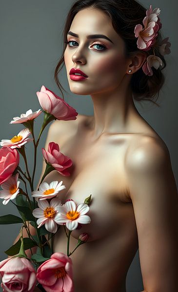 nackte Frau mit Blumen von Egon Zitter