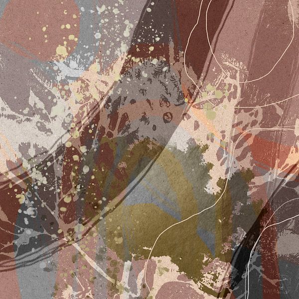 Abstracte retro botanische bladeren in paars, taupe, zilver, grijs van Dina Dankers