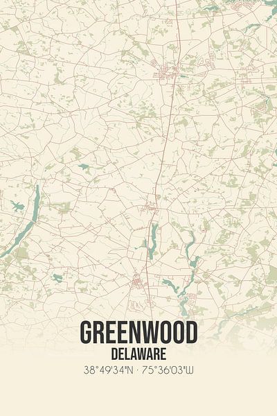 Alte Karte von Greenwood (Delaware), USA. von Ortsdrucke